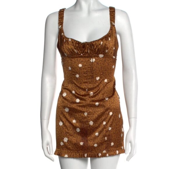 For Love and Lemons Tawney Caramel Mini Dress Cheetah/Daisies XS $180 - Picture 6 of 10